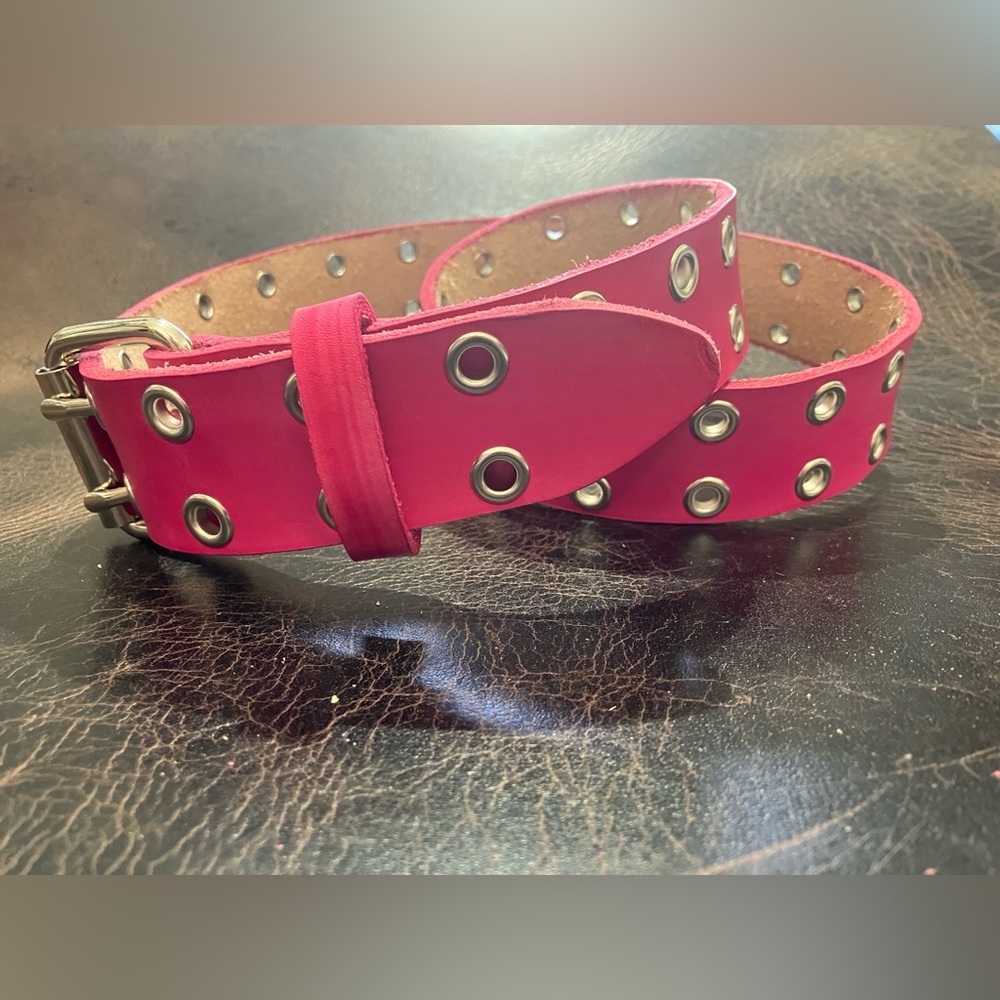 Pink Light Pink Custom Leather Double Hole Belt with Eyelets/Grommets